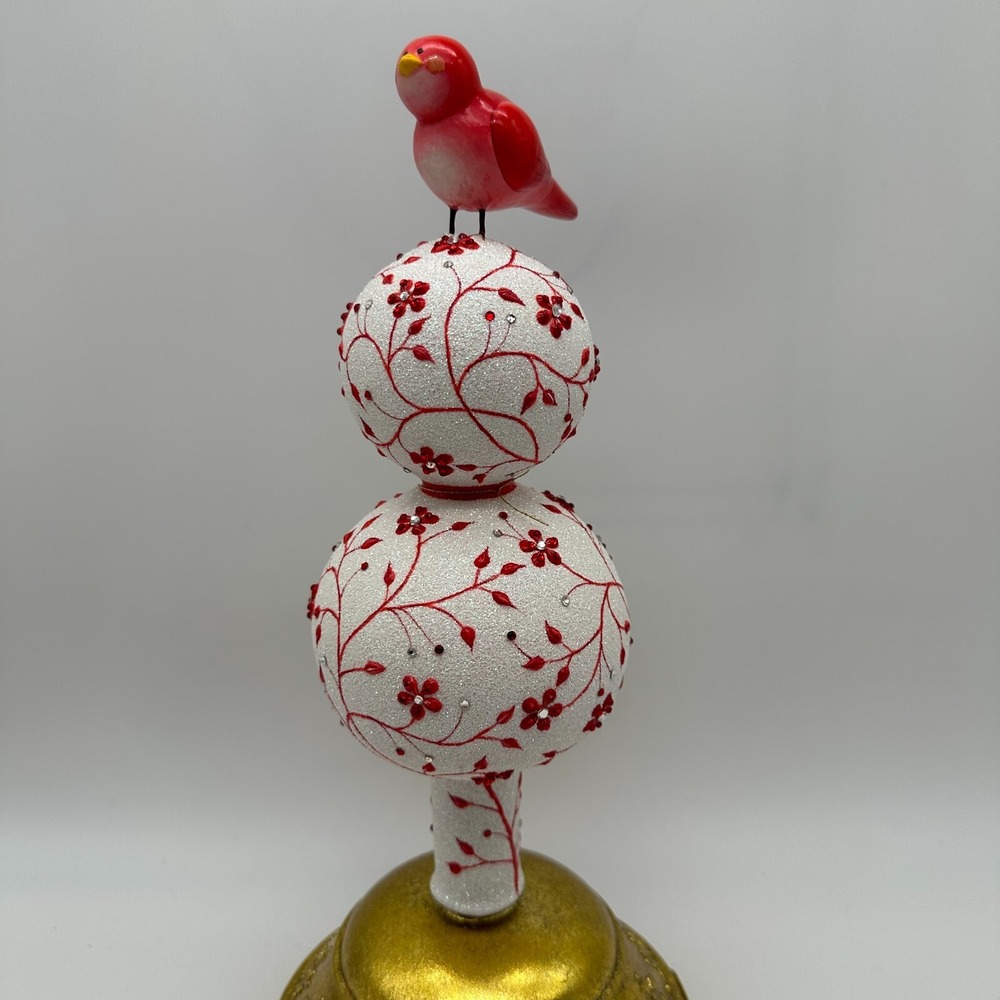 2010 Patricia Breen Aviary Songbird 10.24"‎ Finial Red Chinoiserie